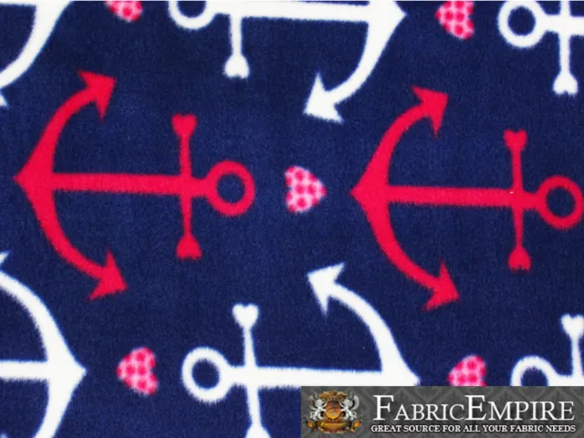 Fleece Printed Fabric RED ANCHOR / 58" Wide / Sold by the yard S-662