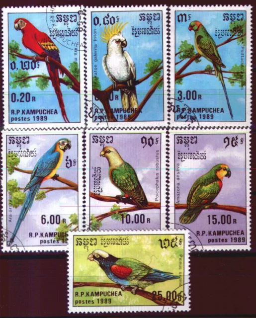 221 - Kampuchea 1989 - Birds - Parrot -Fauna - Used Set