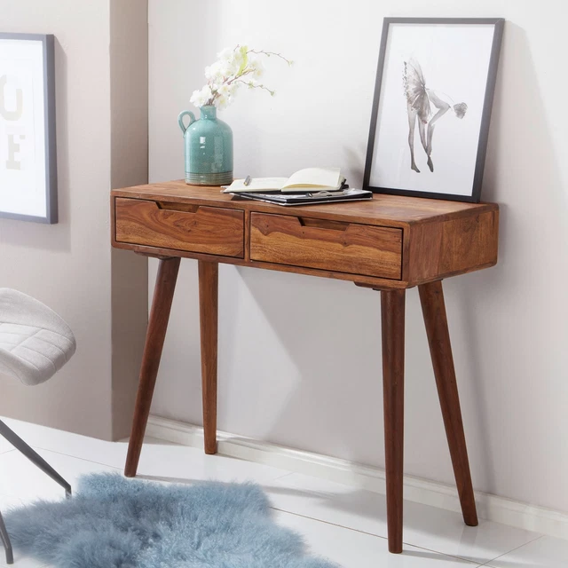 FineBuy Mesa de Consola Madera Maciza con Cajónes 90x36x76 cm Mesa de Almacenaje