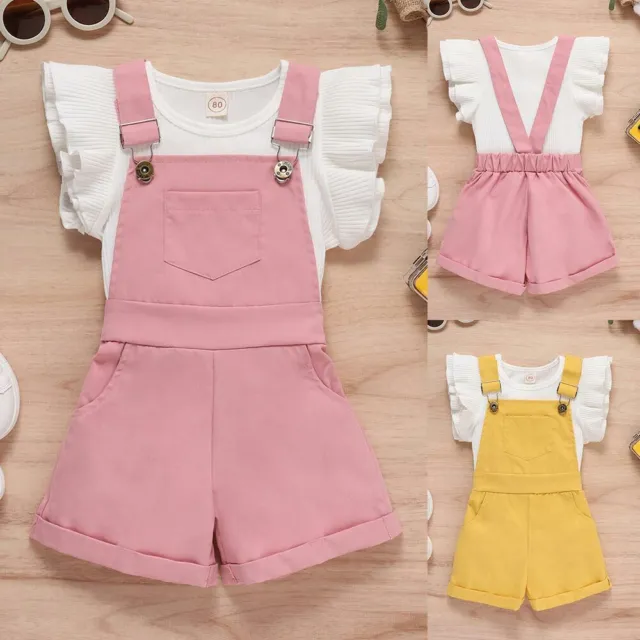 Kids Baby Girls Ruffle Tops Shorts Dungaree Outfits Summer Toddler Clothes Set