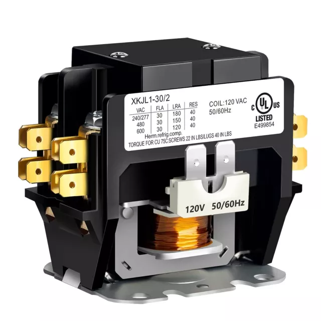 HVAC Contactor, 30 Amp Double Pole / 2 Pole Contactor 120V Coil, HN51KC024 Repla