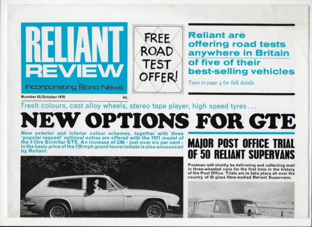 Reliant Review, October 1970: Reliant Scimitar GTE, Regal, Supervan, Bond Bug