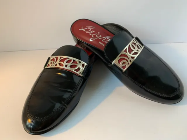 Brighton Women's Black Leather Slip-On Mules Silver Plate Embellishment Size 7M