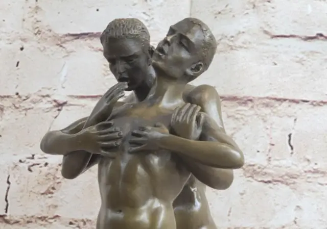 Erotic Bronze Art Statue Homo Naked Man Figurine Nude Male Sculpture Signed Sale
