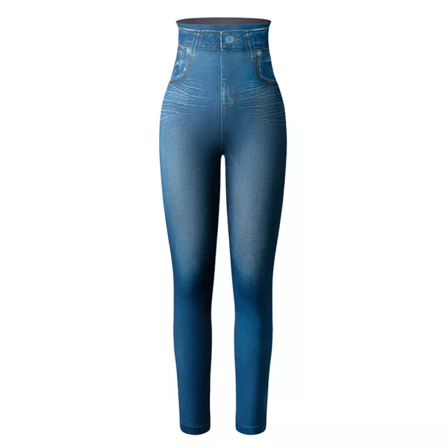 Women Skinny Jeans Leggings High Waist Pencil Pants Faux Denim Stretchy Jeggings