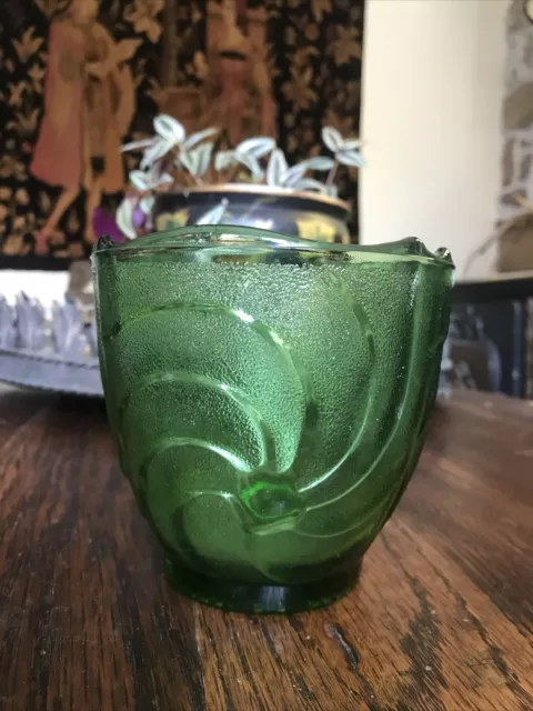 E.O. Brody Co. Green Glass Vase  with swirl design Cleveland Ohio Rare