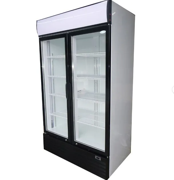 2 Door 1000L Commercial Upright Glass Display Drinks Refrigerator Fridge 12mwty
