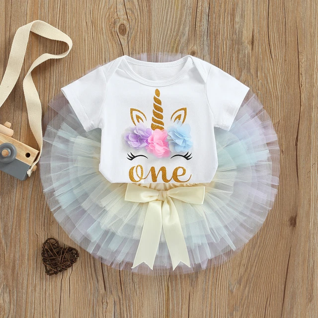 Body tutù gonna tutù gonna abito bambina 1 ° compleanno manica corta set vestiti