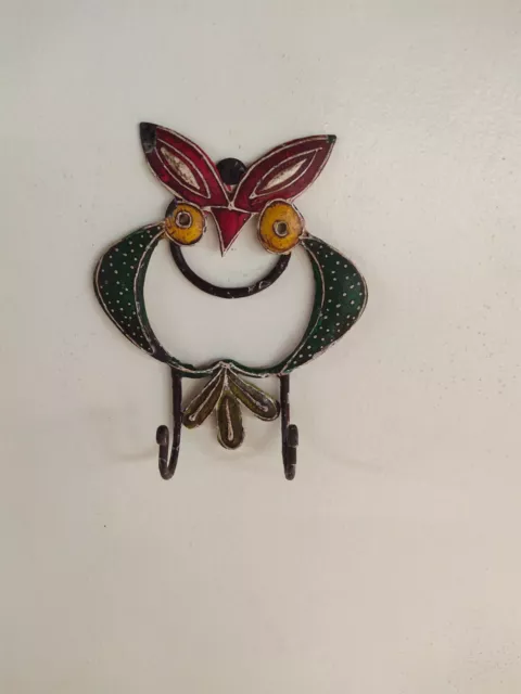 Vintage Hand Painted Owl Hook / Black Smith / Hot Iron Work / Decorative / Antiq