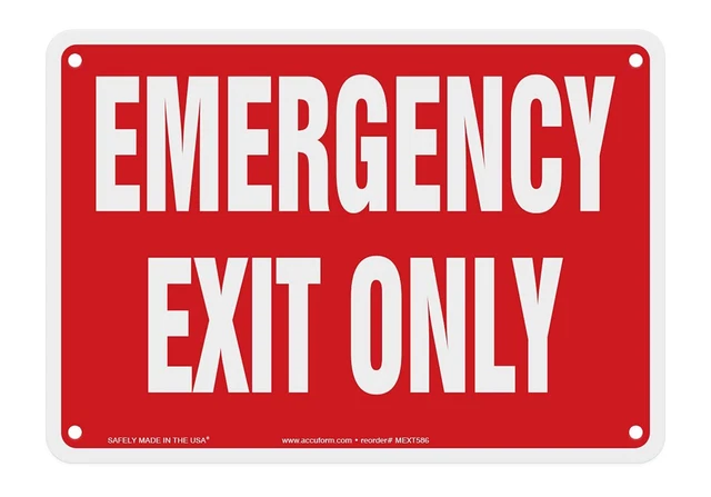 "Emergency EXIT ONLY" Plastic Safety Sign, 7" x 10", White on Red, MEXT586VPn