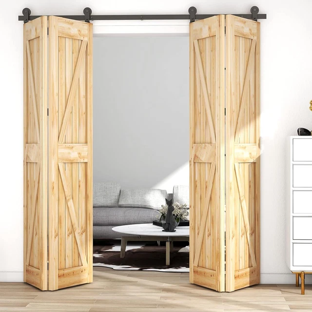 CCJH Bi-Folding Sliding Barn Door Hardware Kit Heavy Duty for 4 Doors (No Doors)