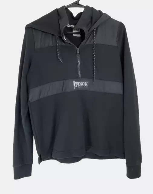 PINK Victoria's Secret Womens Black Half Zip Long Sleeve Pullover Hoodie Size S