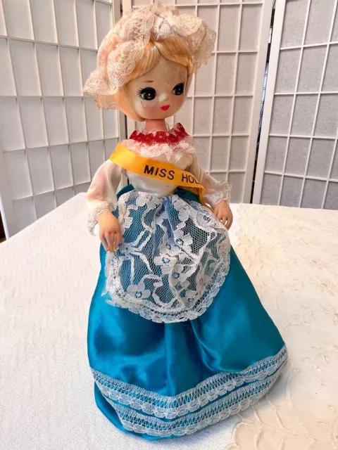 Vintage Miss Holland Doll Made in Korea Big Eyes Blonde Hair Stocking Face
