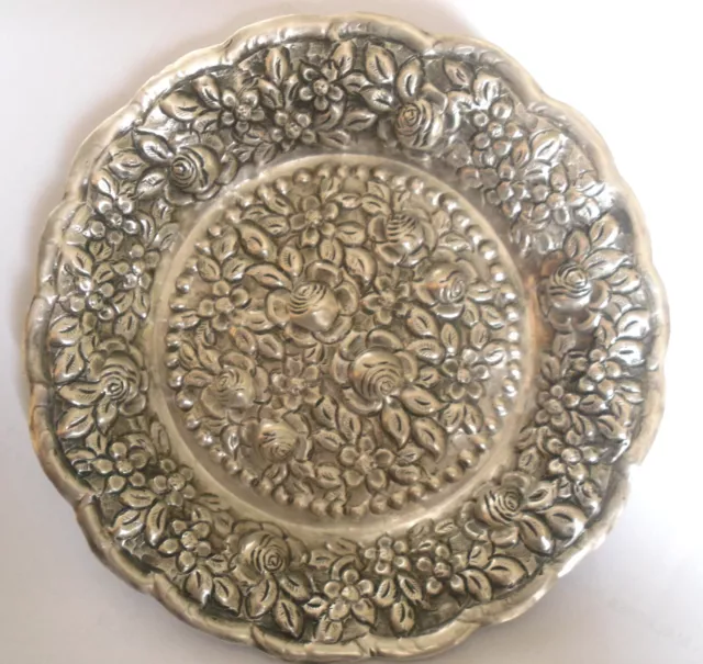 ancien baguier coupelle vide poche ARGENT MASSIF décor fleurs silver porte bijou