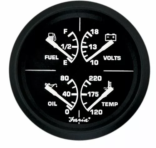 Faria Euro Black 4" Multifunction Gauge - Volt/Fuel/Oil/Water Temperature