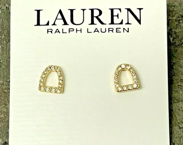 NEW Lauren Ralph Lauren Gold tone Pave Stirrup Stud Earrings Post Back Closure