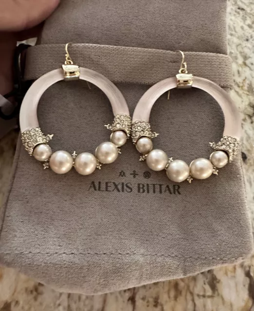 100% Authentic Alexis Bittar Pearl, Crystal & Lucite Hoop Earrings