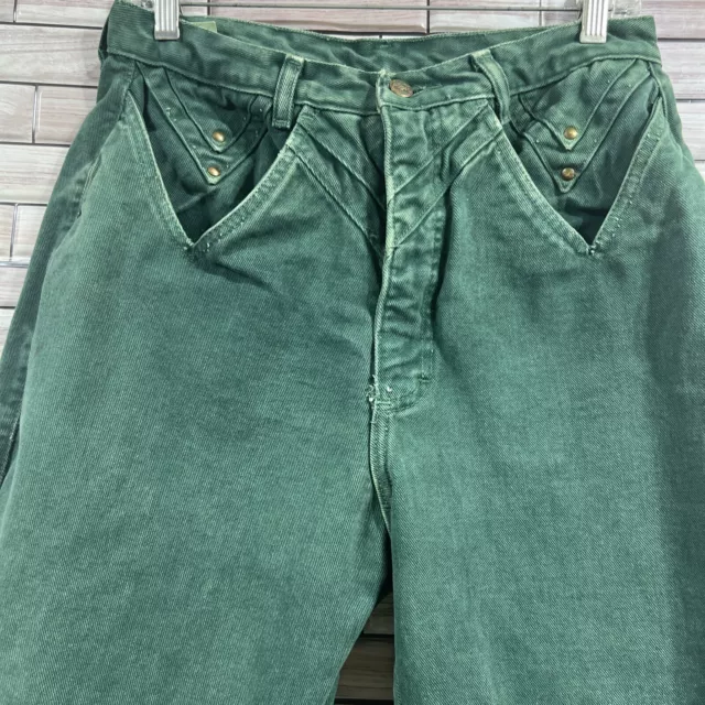 Roper Jeans Women L jeans denim green high waisted raw edge western Vintage