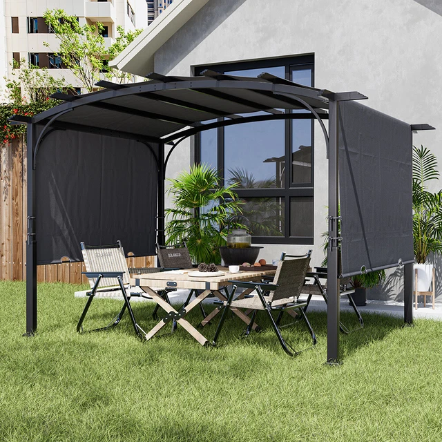 STEEL FRAME OUTDOOR Retractable Pergola Gazebo Garden Sun Shade Canopy ...
