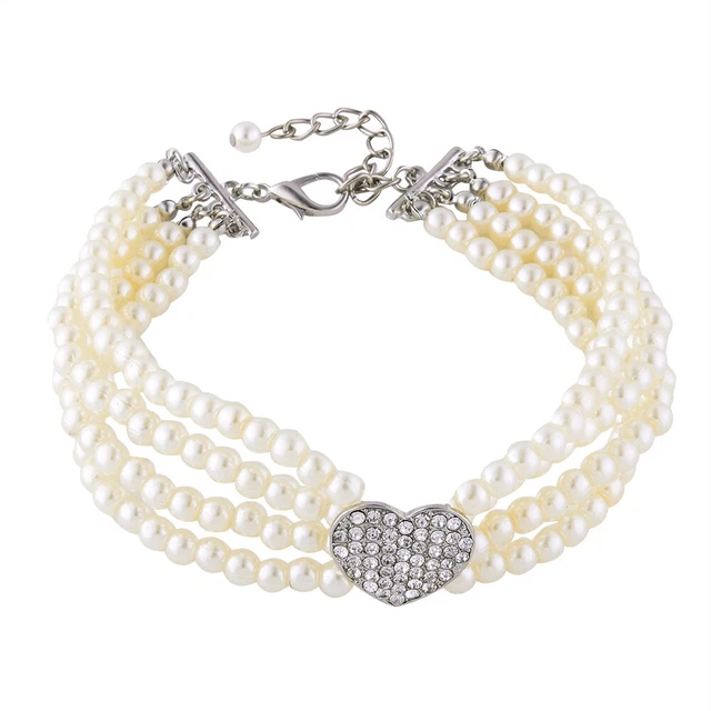 Cute Pet Dog Bling Rhinestone Pearl Collar Fancy Crystal Jewellery Dogs Necklace