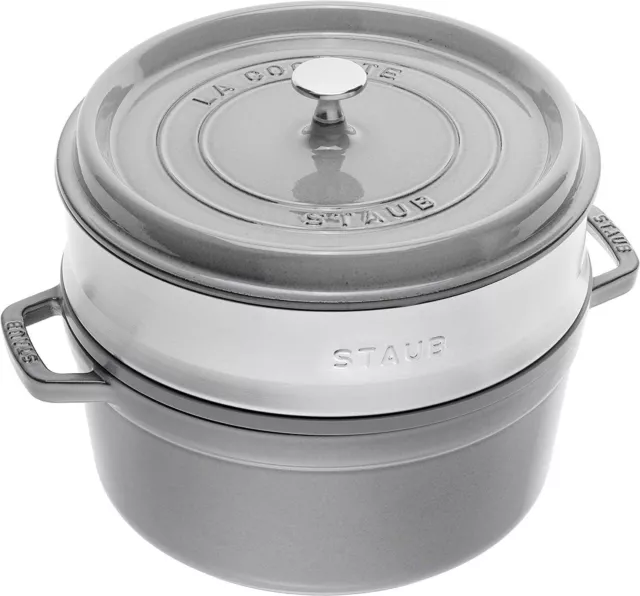 Staub Bräter Cocotte rund 26 cm mit Dämpfeinsatz graphitgrau 40510-605-0