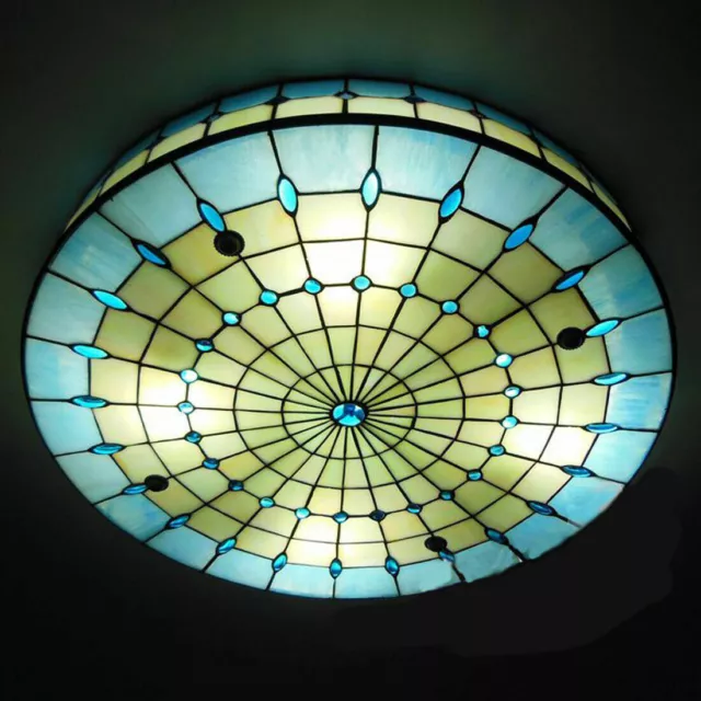 Tiffany Flush Mount Lighting Fixture Stained Glass Shade Ceiling Lamp 3 Size