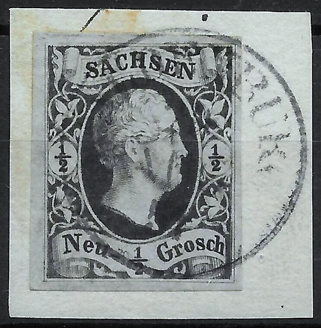 SACHSEN 1851; MiNr. 3b; 1/2 Ngr.; BPP BEFUND; K1 WALDENBURG