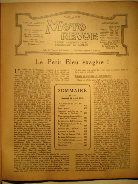 Moto Revue n°371 du 19 Avril 1930 , la Parkérisation en moto , tbe 2