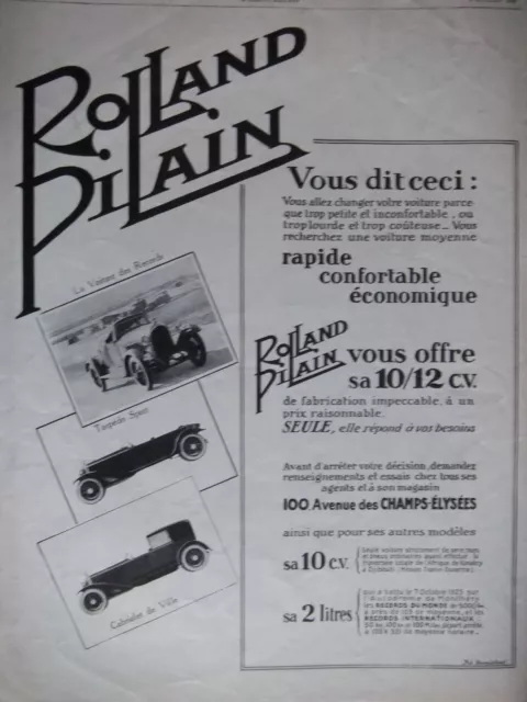 Publicité Rolland Pilain Voiture Confortable Rapide Economique