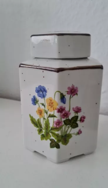 Alte Tee Keramikdose, Vintage, 6 eckig, mit Deckel