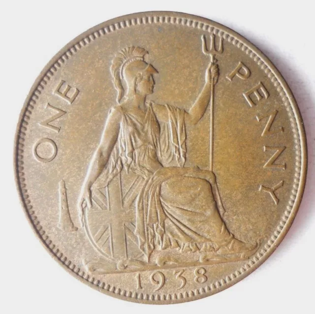 1938 GREAT Britain PENNY - Excellent Coin Britain Bin #N