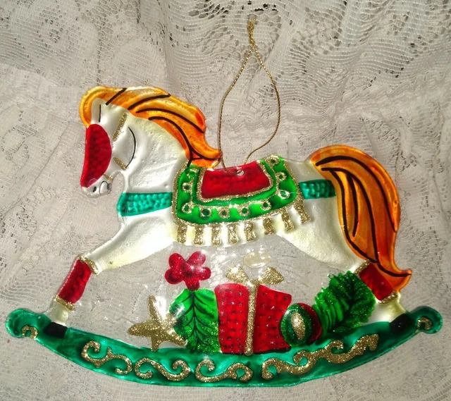 VINTAGE STAINED GLASS Carousel Horse Sun Catcher Christmas Holiday