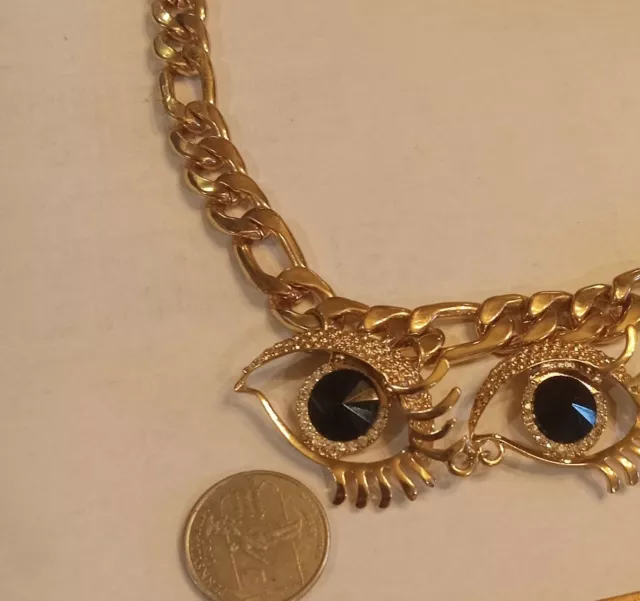 Vintage Style Gold Plated Thick Link Rivoli Rhinestone Evil Eye Collar Necklace 3