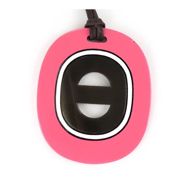 Hermes Fidelio Lacquer Wood Pendant Necklace Buffalo Horn Women Pink Brown Secon