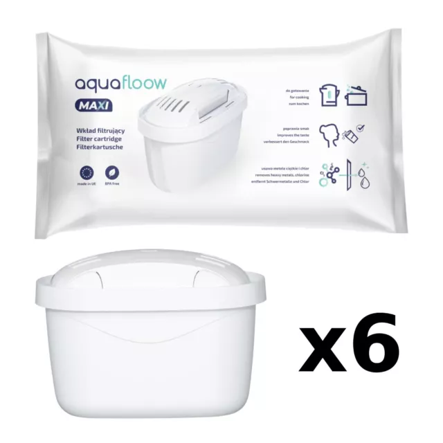 6x Aquafloow Cartouches de filtre à eau compatibles avec BRITA Maxtra+, Marella