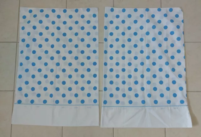 Unused Vtg Retro Pair Standard Pillowcases Tastemaker White W/ Blue Polka Dot