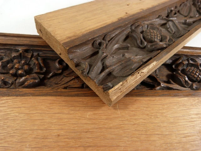 2 Antique Hand-Carved Oak Architectural Salvage Trim Pieces Floral/Leaf 24 x 5" 11