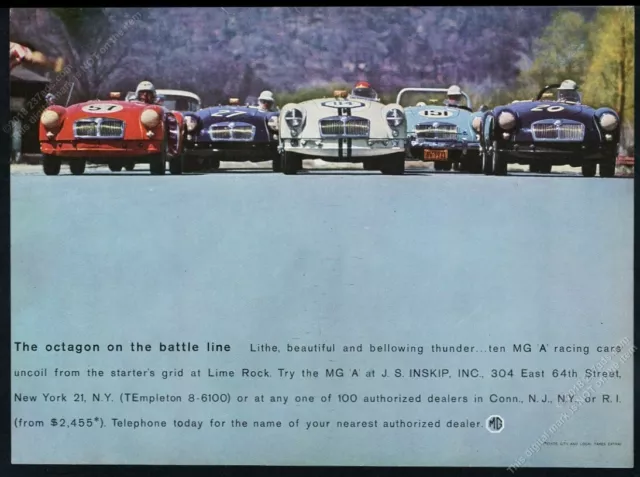1960 MG MGA race cars at Lime Rock color photo vintage print ad