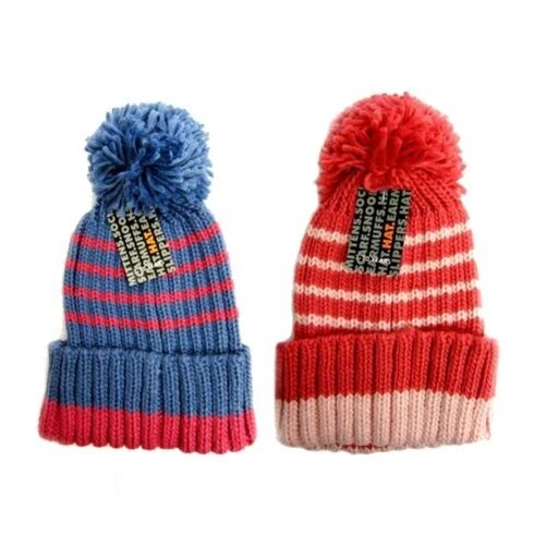 RJM Girls Knitted Stripped Bobble Hats - GL092