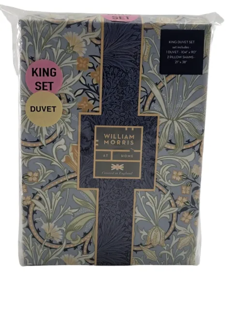WILLIAM MORRIS England 3 PC KING Floral Cotton Duvet Cover Set Woodland Gold NEW