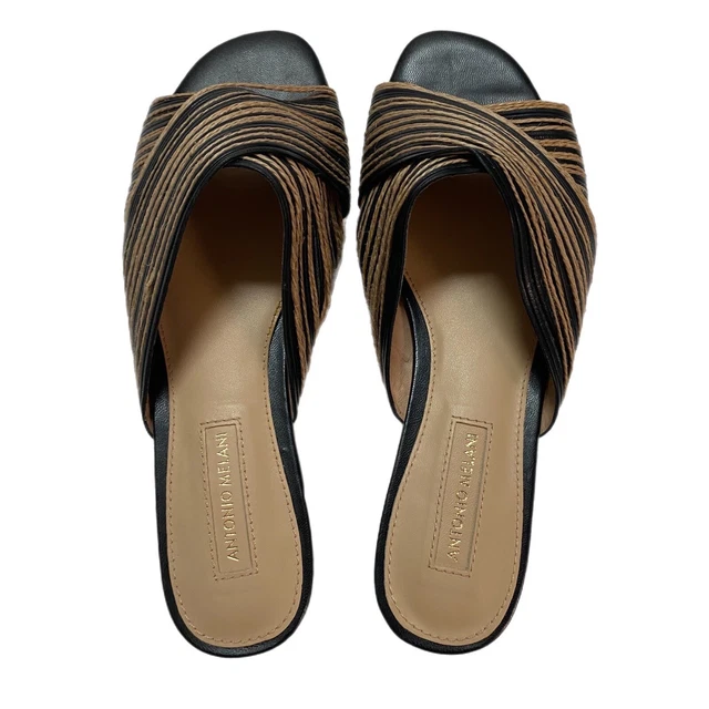 ANTONIO MELANI BEIGE Leather Slip On Sandals Size 6M 20.82