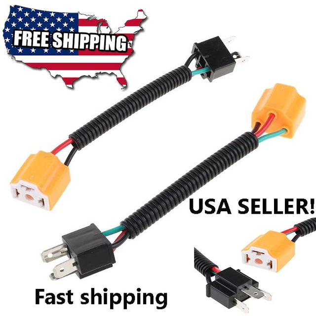 2X Ceramic H4 9003 Headlight Headlamp Light Bulb Wiring Harness Socket Plug Set