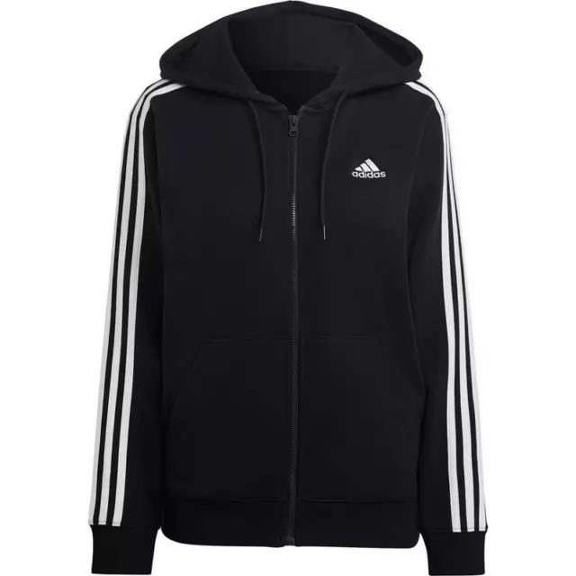 Adidas Damen Essentials 3-Stripes French Terry Full Zip Hoodie Kapuzenjacke schw