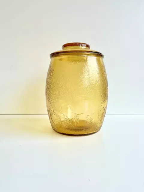Vintage Bartlett Collins AMBER Glass Mushroom COOKIE Jar With Lid CANISTER
