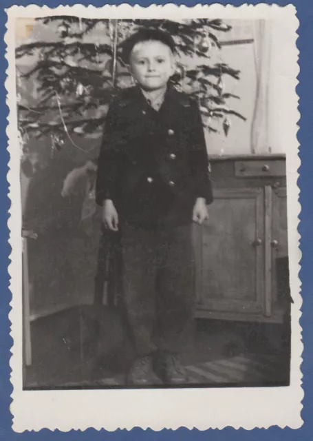 Beautiful boy with a hat near the Christmas tree, Soviet Vintage Photo USSR