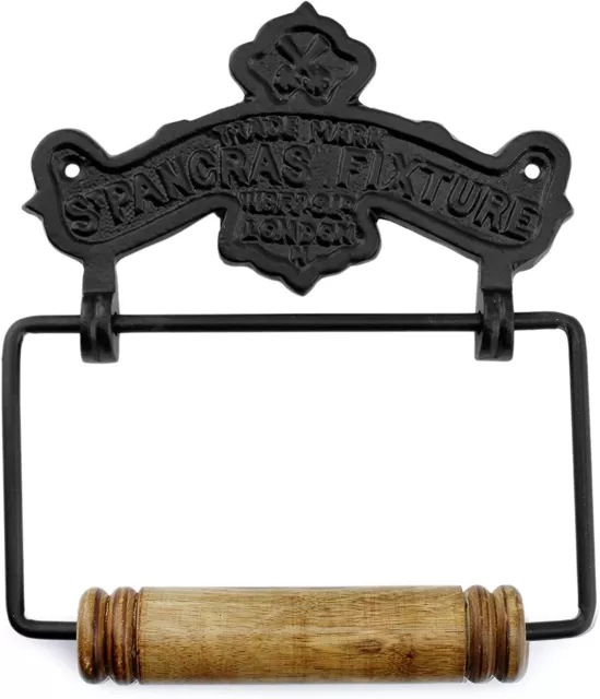 Cast Iron Toilet Paper Holder Black, w/Wall Mounting Hardware