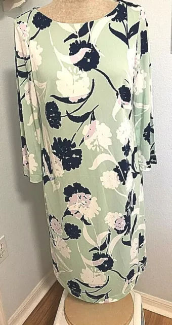 A pea in the pod maternity dress Mint Green with blue flowers Sz LARGE