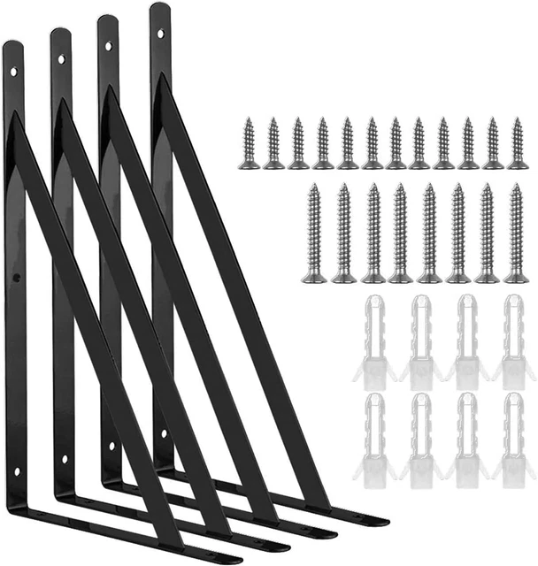 Black Shelf Brackets 8 X 5 Inch, 4 Pack Shelf Support Angle Brackets for Shelves