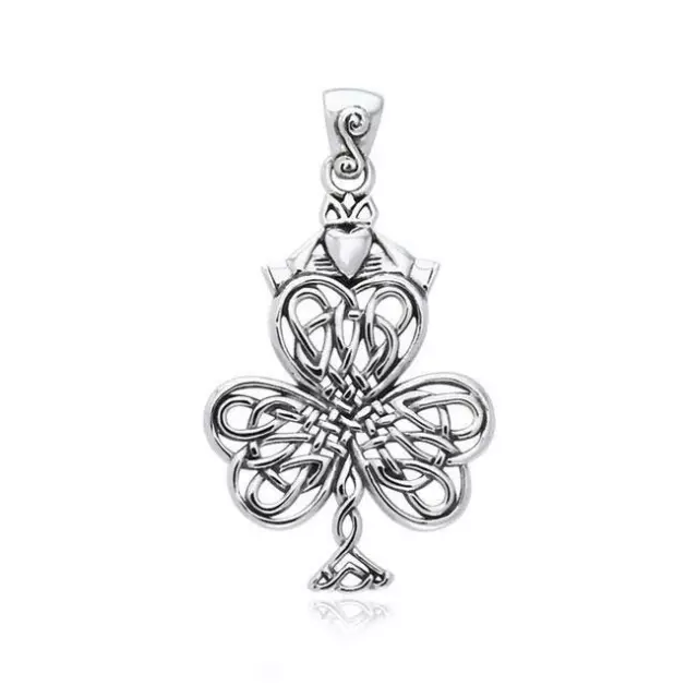 Celtic Trifoglio Irlandese Claddagh .925 Pendente Argento Sterling Peter Stone