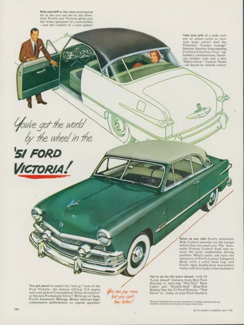 1951 Ford Victoria Convertible Styling Snug Sedan Safety Vintage Print Ad BH1